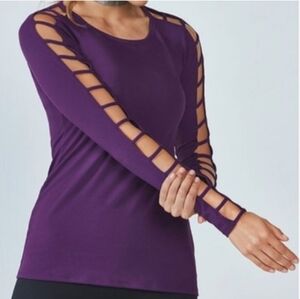 Fabletics Womens Evangeline Top Open Lattice Sleeves Pure Purple Size XS